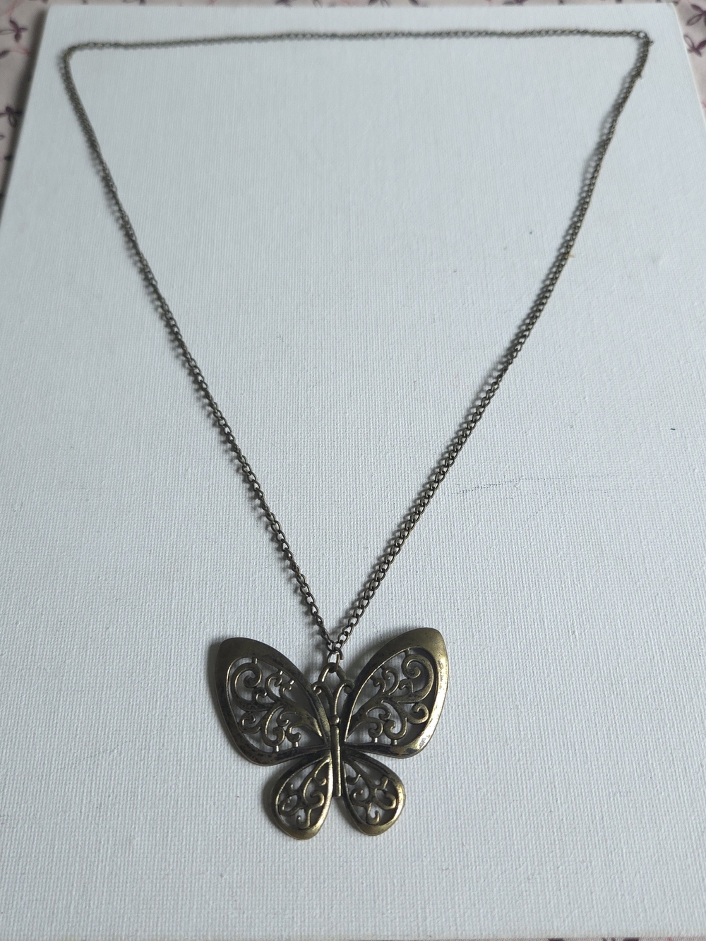 Vintage Style Antique Bronze Filigree Butterfly Pendant Necklace Y2K Boho Cutout